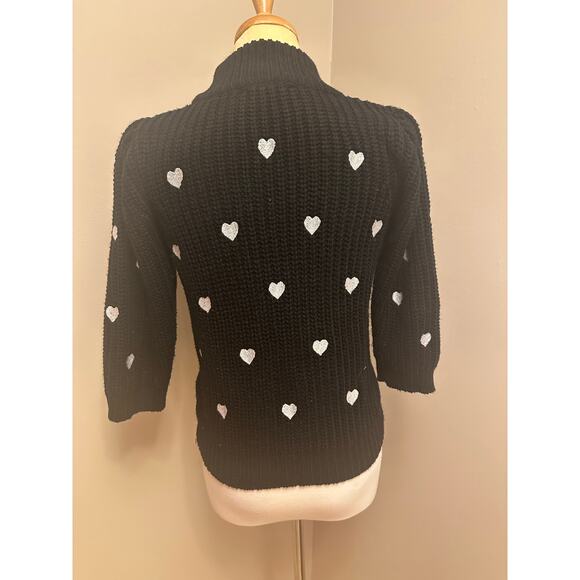 Anthropologie Hearts Mock Neck Sweater Tee Black/White Sz XS - Picture 4 of 7